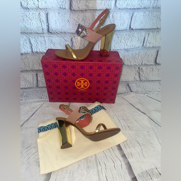 Tory Burch Tanner 100 MM Metallic Jeweled Sandal - Picture 12 of 12